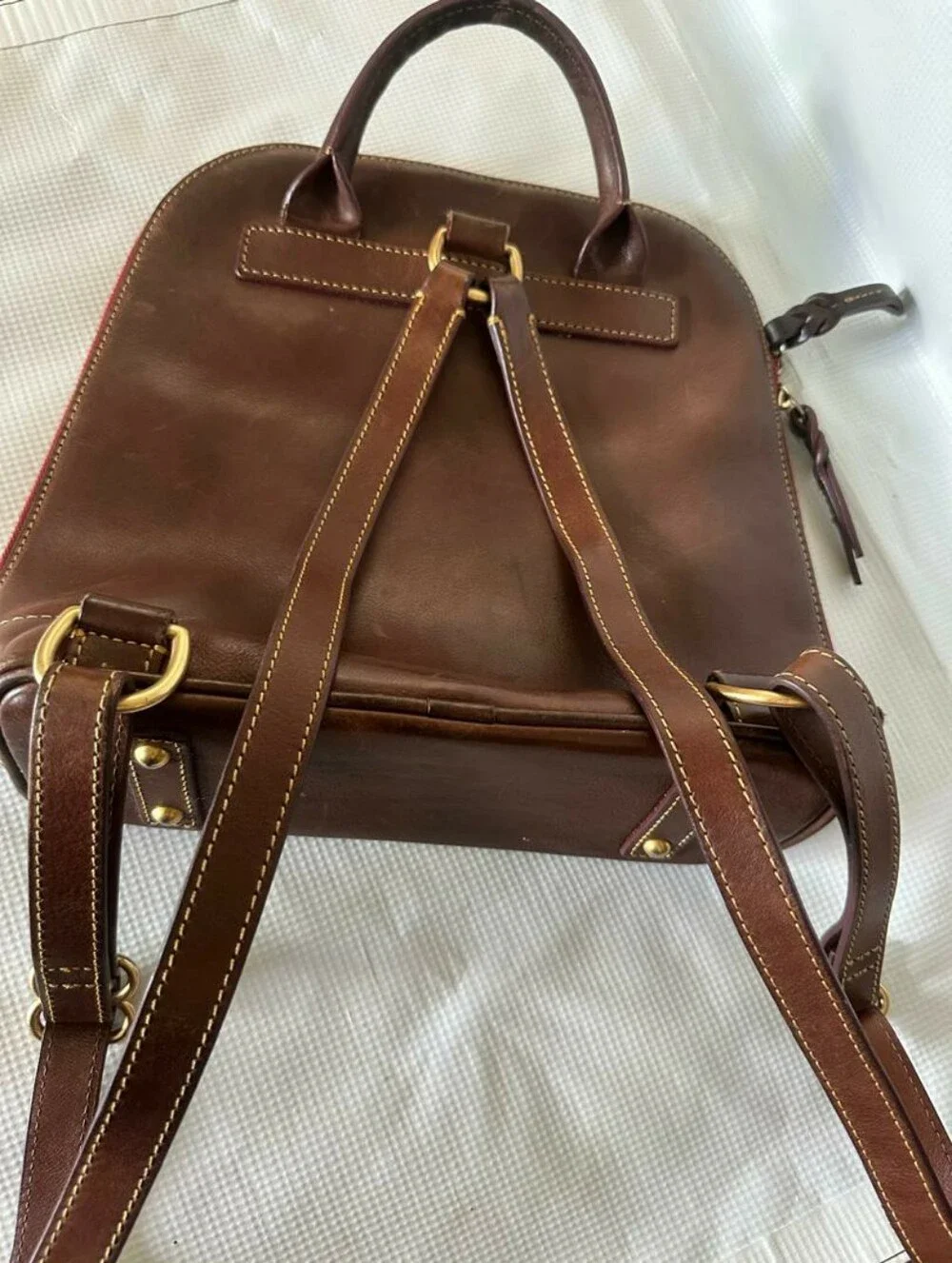 Dooney & Bourke Florentine Zip Pod Backpack Dark Brown Leather Redlined Interior